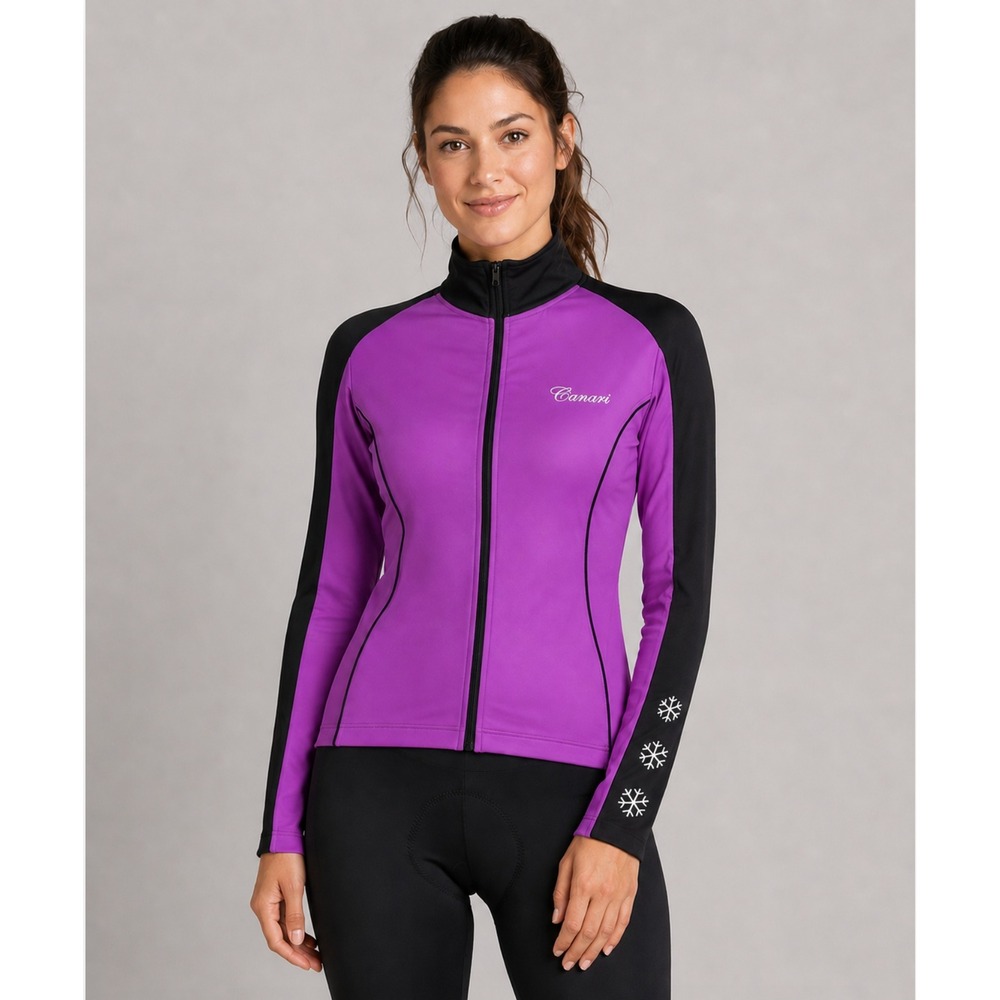 Canari Cycling Jacket Sz Large Purple Black Full Zip Reflective Snowflake Biking